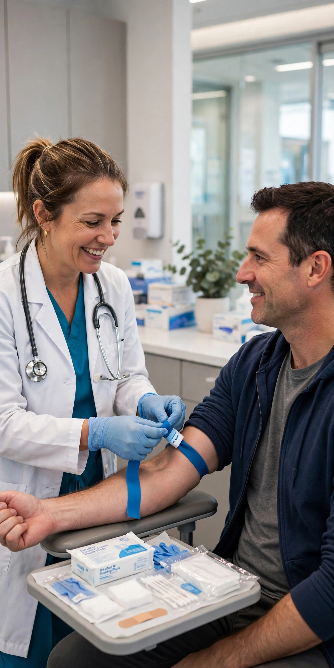 Phlebotomist with patient
